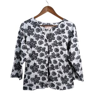 Manuelle Guibal Embroidered Floral Top 1 Small Black White Parisian Art to Wear